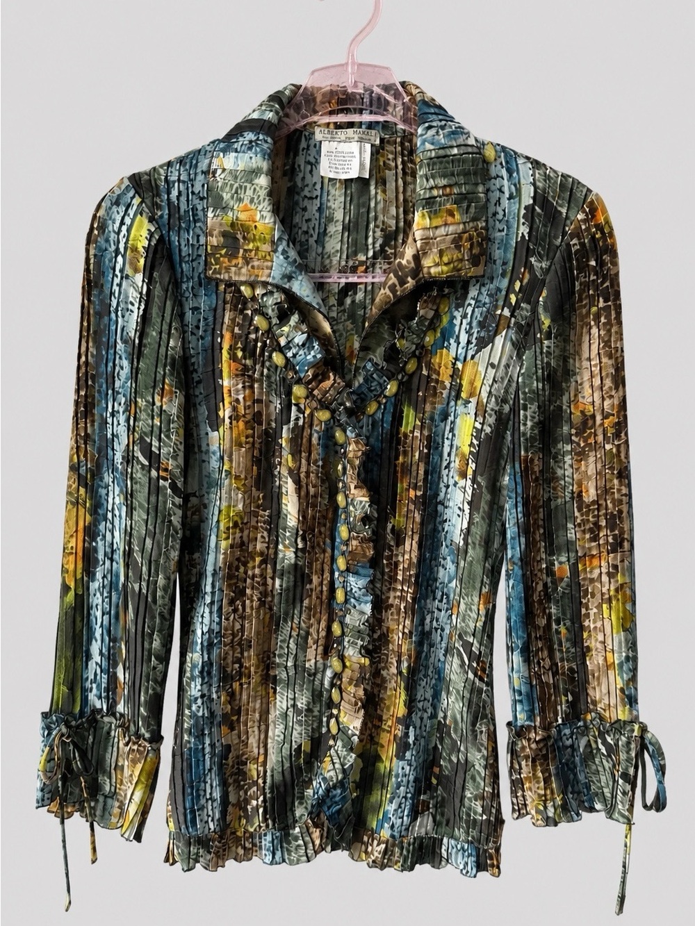 VTG Alberto Makali Multicolor Pleated Button-Down Shirt
